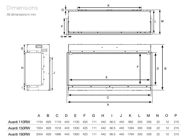 Avanti 190 RW - Electric fireplace insert