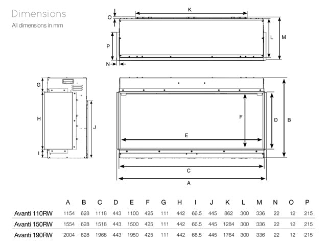 Avanti 150 RW - Electric fireplace insert