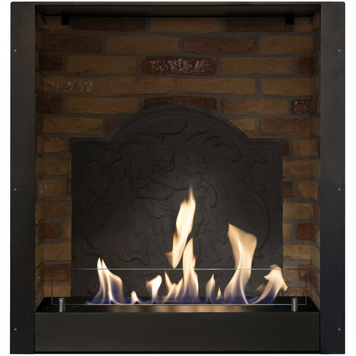 Burning insert L - large with stone motif and medallion - ethanol fireplace insert