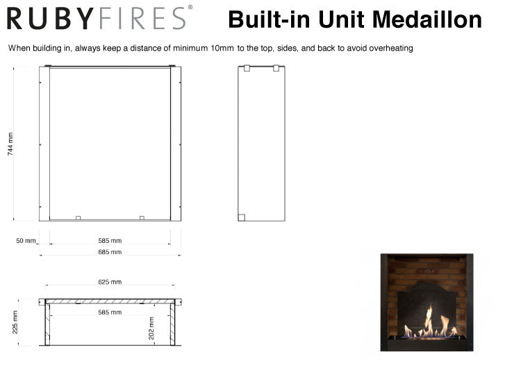 Burning insert L - large with stone motif and medallion - ethanol fireplace insert