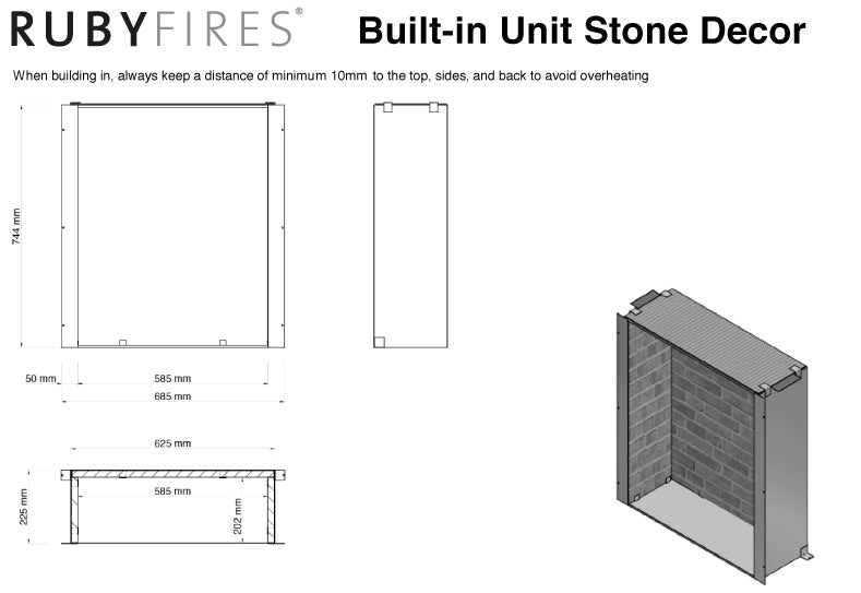 Burning insert L - large with stone motif - ethanol fireplace insert