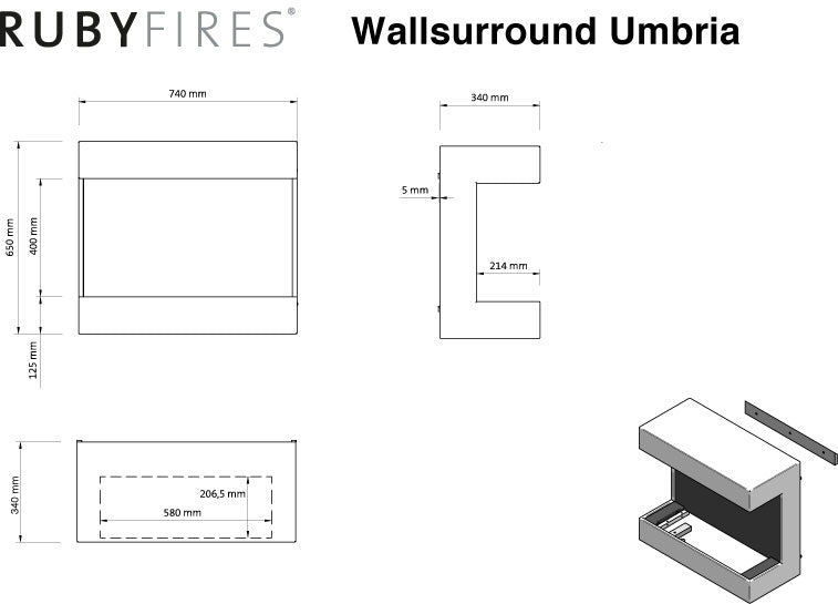 Umbria - Ethanol wall fireplace